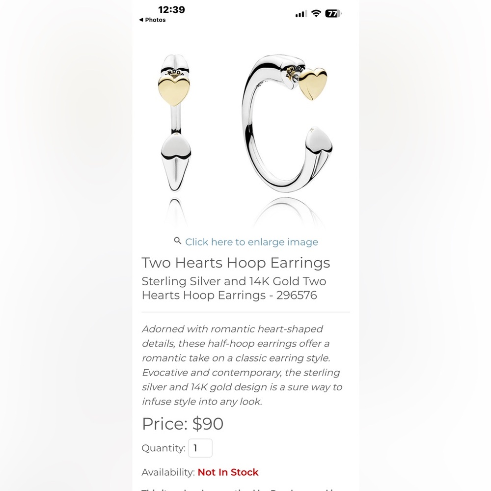 Pandora ALE two hearts 💕 hoop earrings - Picture 9 of 9